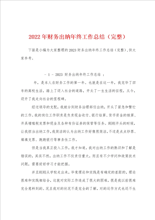 2023年财务出纳年终工作总结