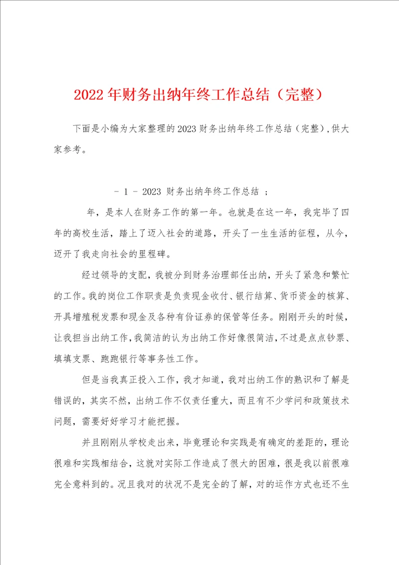 2023年财务出纳年终工作总结