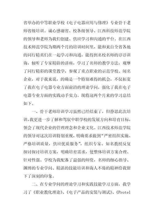 2022年中职专业骨干教师培训总结