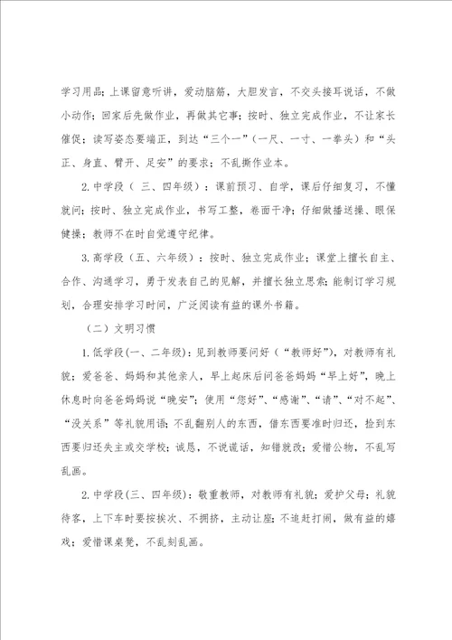 镇中心学校学生习惯养成教育研究实施方案