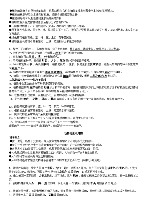 小学科学概念及重点知识点总汇(0002)