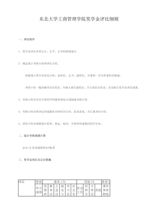 东北大学工商管理学院奖学金评比细则.docx