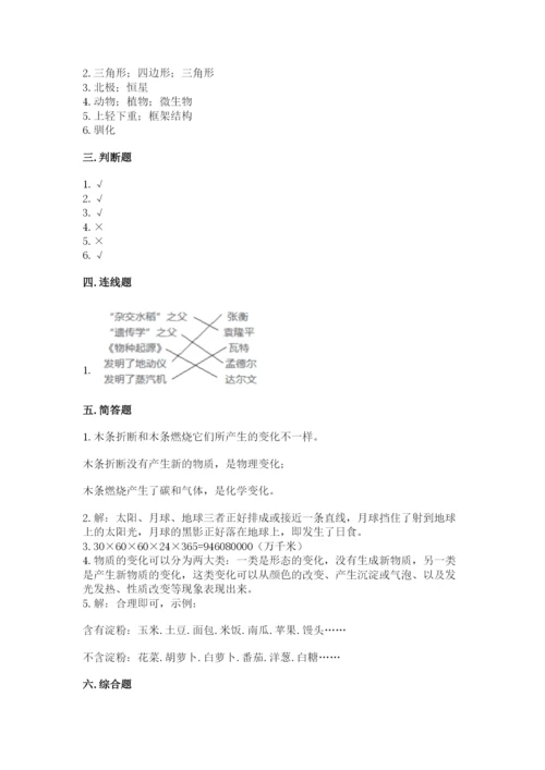 教科版科学六年级下册期末测试卷含答案（精练）.docx