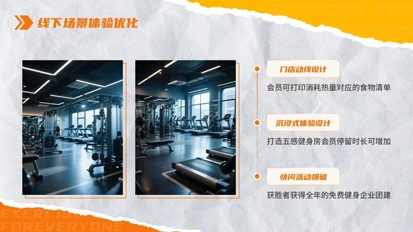 橙色创意撕纸风全民健身：极限燃力场健身房推广PPT模板