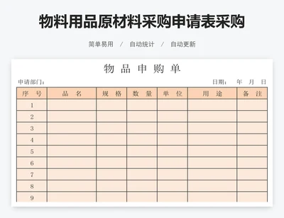物料用品原材料采购申请表采购单审批单