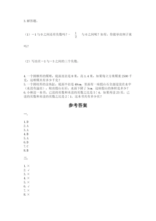 北师大版六年级数学下学期期末测试题精选答案.docx