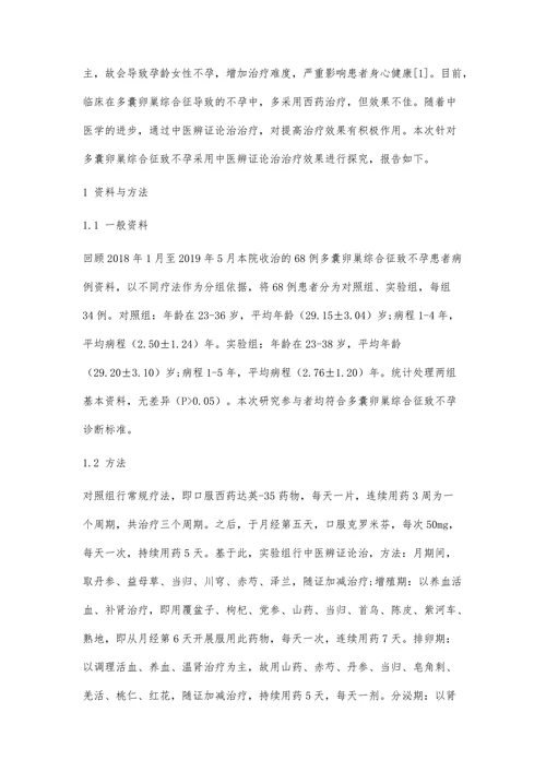 中医辨证论治治疗多囊卵巢综合征致不孕的疗效