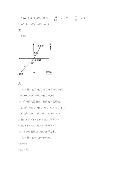 小学六年级下册数学摸底考试题及答案（精品）.docx