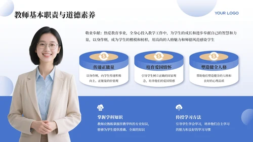 蓝色教师行为规范准则PPT模板