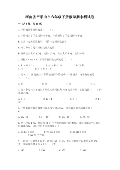 河南省平顶山市六年级下册数学期末测试卷标准卷.docx