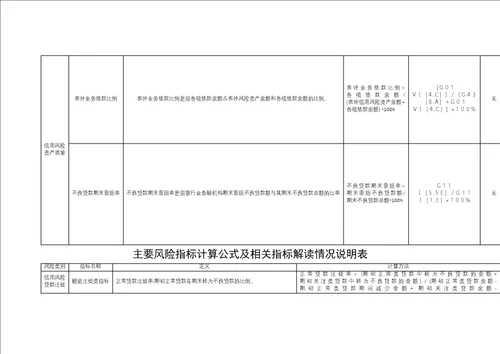 主要风险指标计算公式及相关指标解读情况说明表