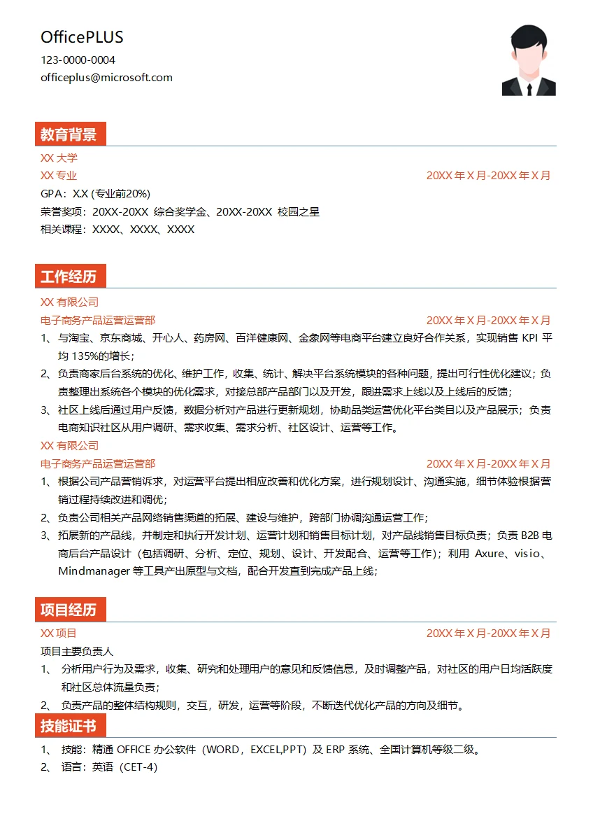 电子商务产品运营简历模板