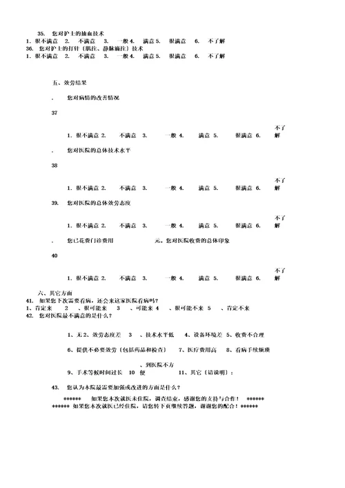 病人对医院服务满意度调查实用表