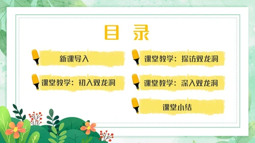 蓝绿色卡通小清新边框四年级语文下册记金华的双龙洞PPT小学语文四年级下册课件