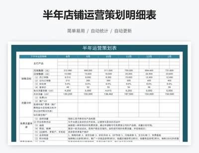 半年店铺运营策划明细表