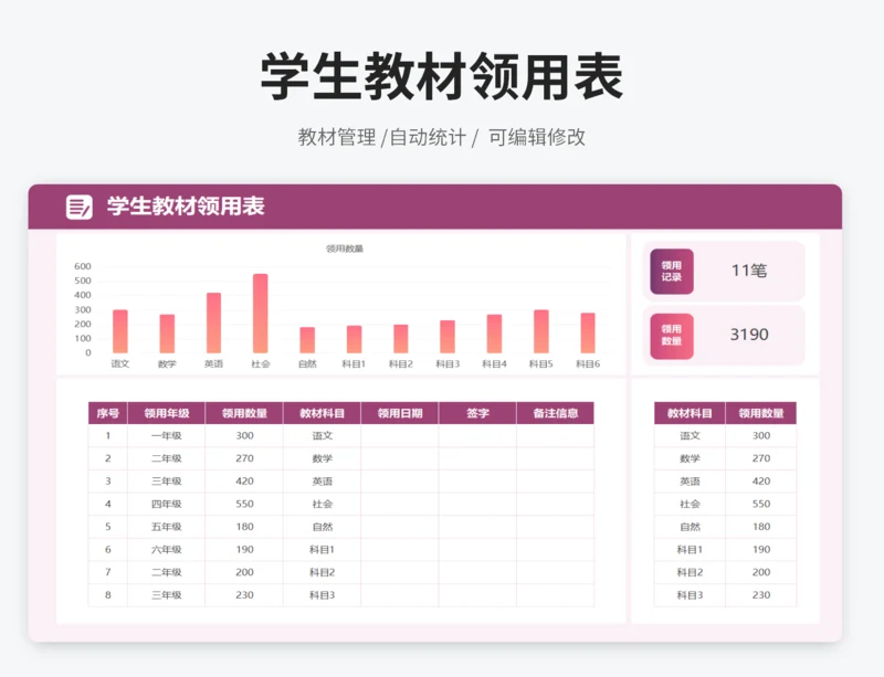 学生教材领用表