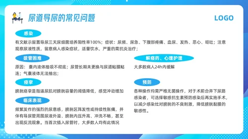 蓝色插画导尿管护理剂尿路感染的管理PPT模板宣传PPT动态P护理医疗