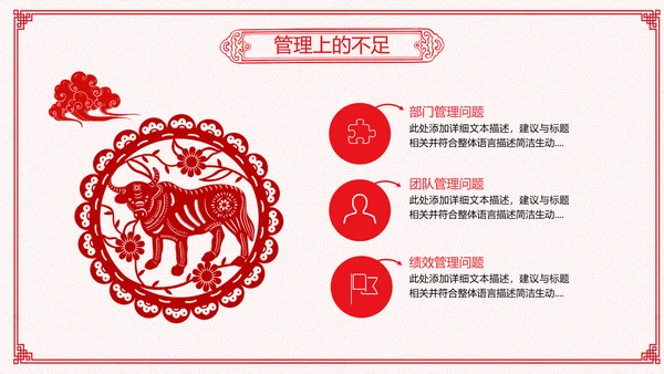 2021年牛年剪纸喜庆中国风年工作总结述职报告年终总结PPT