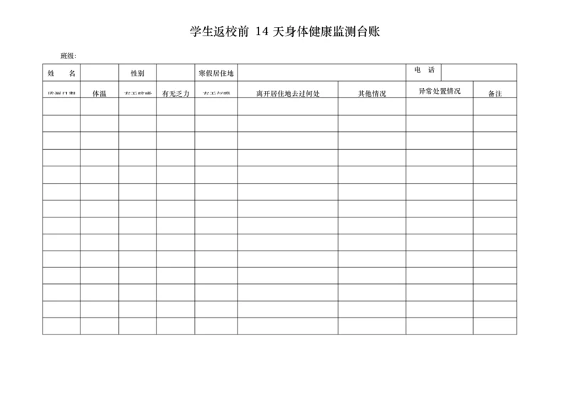 学生返校前14天身体健康监测台账表.docx