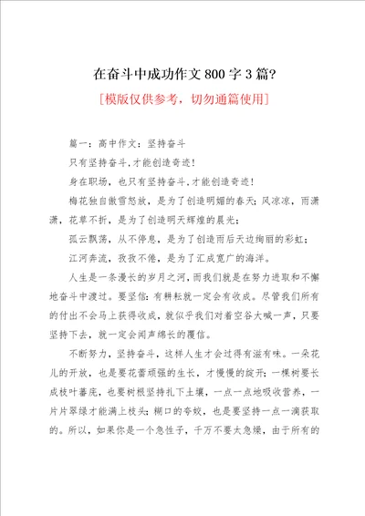 在奋斗中成功作文800字3篇