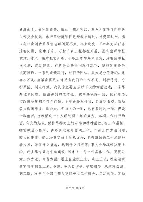 市商务局党组专题民主生活会情况汇报.docx