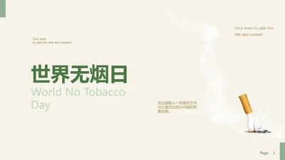 高级极简风世界无烟日主题PPT模板