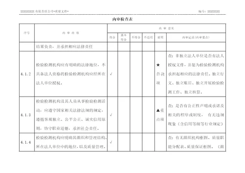 实验室内审报告新版2017全套