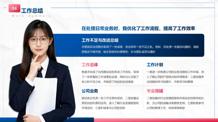 蓝色商务风试用期转正工作汇报PPT模板