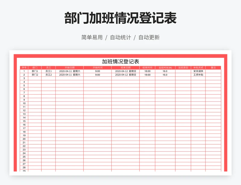 部门加班情况登记表