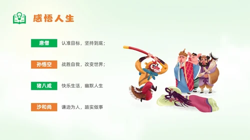 绿色卡通风西游记人物课件