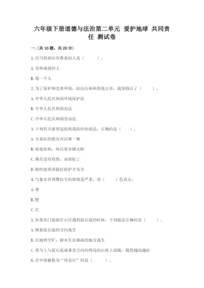 六年级下册道德与法治第二单元 爱护地球 共同责任 测试卷【word】.docx
