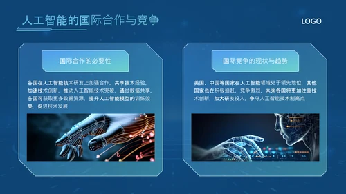 蓝色科技风人工智能应用现状与发展趋势论文答辩PPT