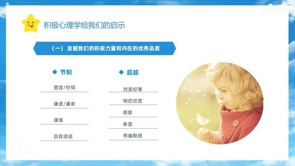蓝色简约清新花卉笑脸积极心理学课件培训PPT