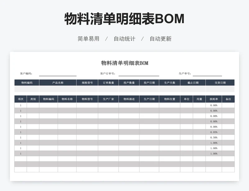 物料清单明细表BOM