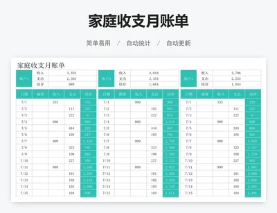 家庭收支月账单