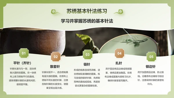 绿色国潮风苏绣——非遗文化科普PPT模板