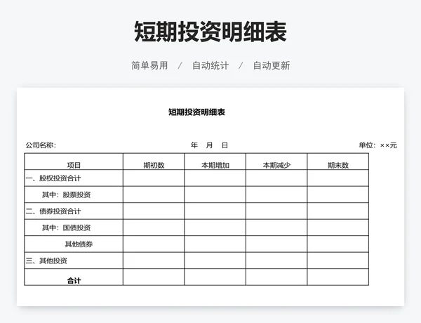 短期投资明细表