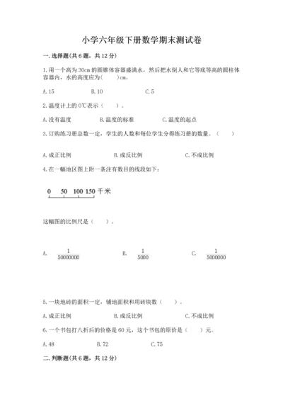 小学六年级下册数学期末测试卷附完整答案（名师系列）.docx