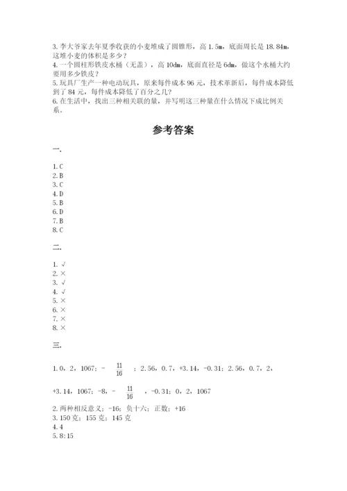 河南省平顶山市六年级下册数学期末测试卷及参考答案.docx