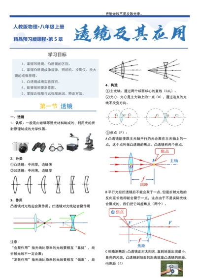 第五章透镜及其应用(每节精讲-单元练习-答案)2024-2025学年人教版八年级物理上册