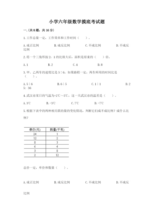 小学六年级数学摸底考试题带答案（达标题）.docx