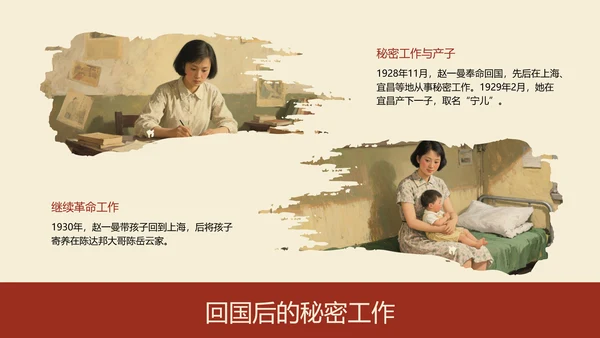 红黑配色复古油画风民族英雄赵一曼人物介绍PPT模板