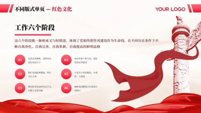 红色商务风6项红色文化PPT单页