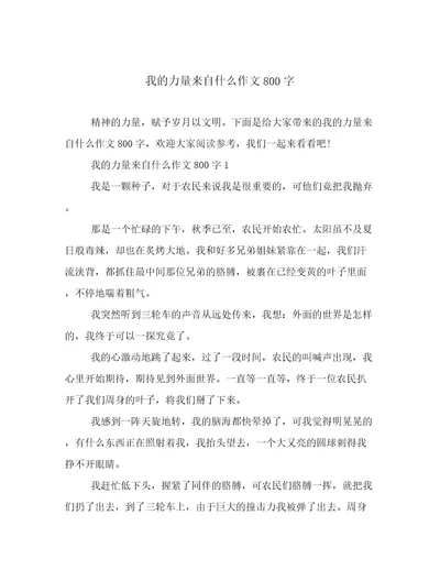 最新我的力量来自什么作文800字优选文档