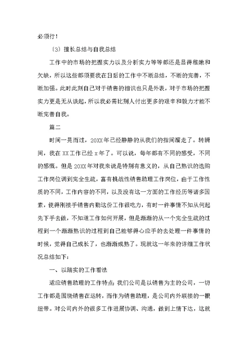 销售助理年度个人工作总结大全