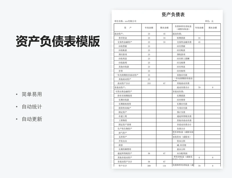 资产负债表模版