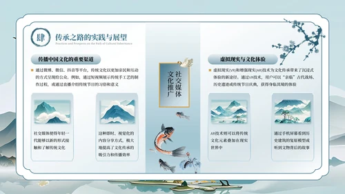 浅蓝古风水墨中国文化PPT模板