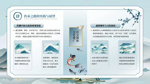 浅蓝古风水墨中国文化PPT模板