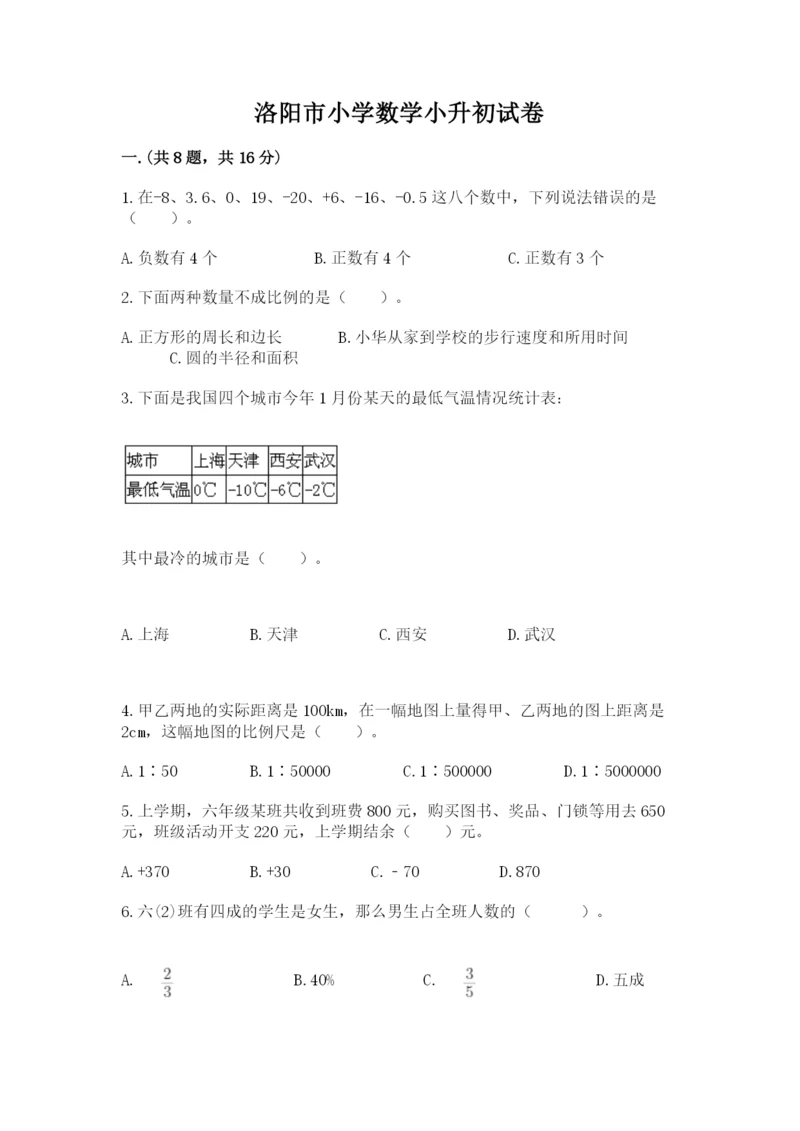 洛阳市小学数学小升初试卷及参考答案（综合题）.docx