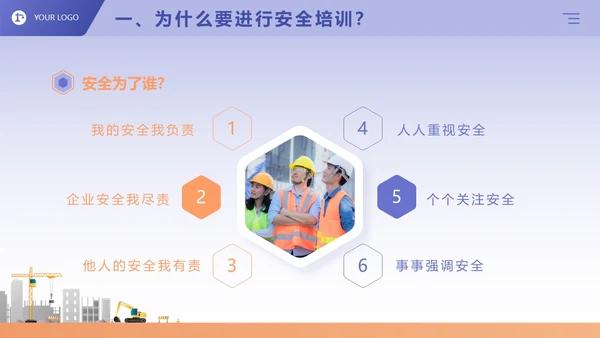 蓝紫色卡通商务风企业三级安全教育演讲培训课件PPT模板